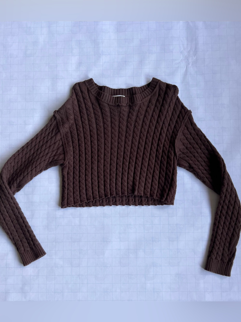 Women's Cable Knit Crop Sweater in Dark Brown
